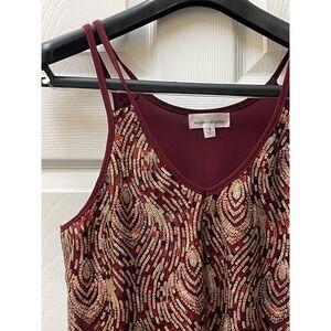 Modern Attraction Women's Small Tank Red w/Gold Sequins‎ Asymmetrical Hem